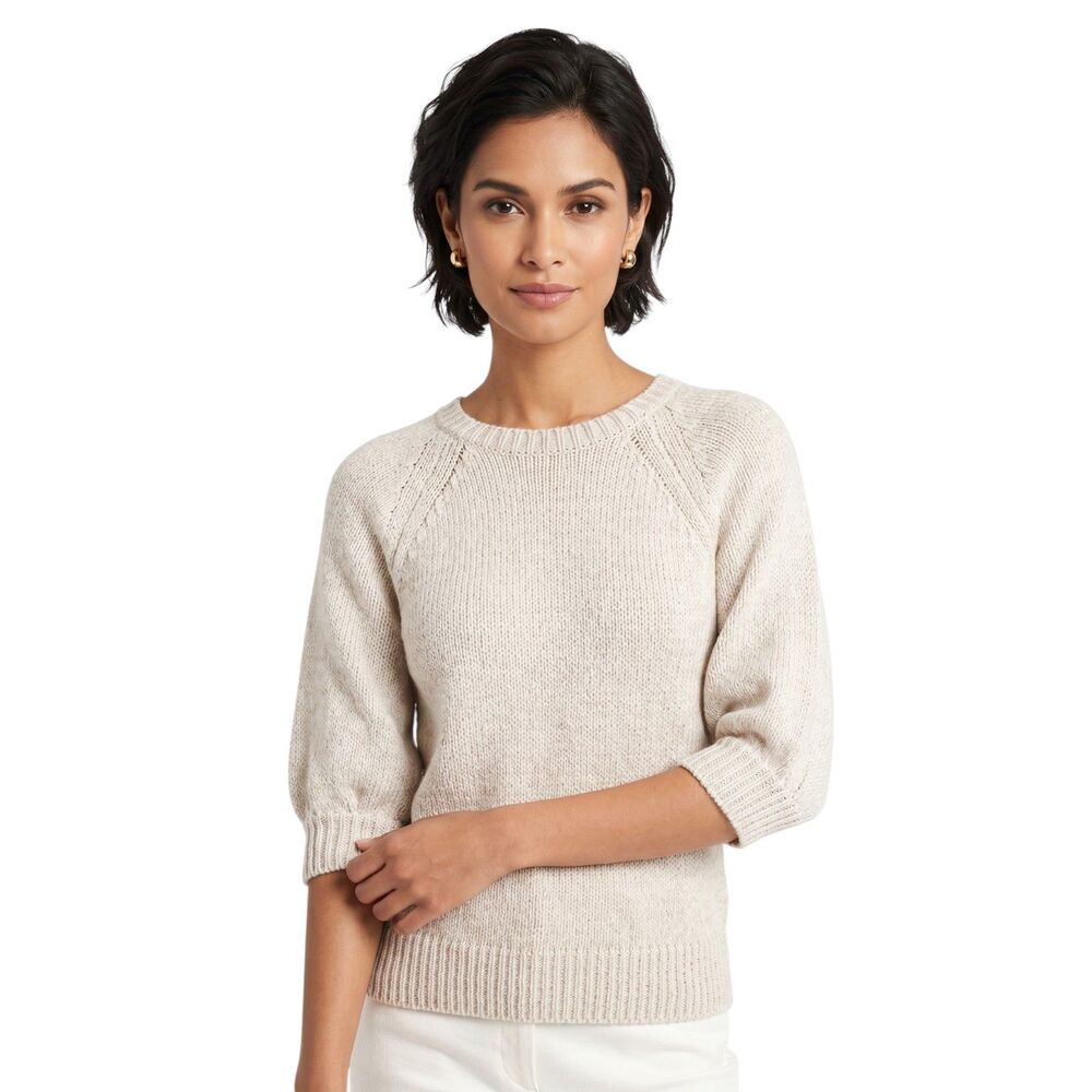 Ann Taylor Cream Ribbed Boat Neck Sweater XS
